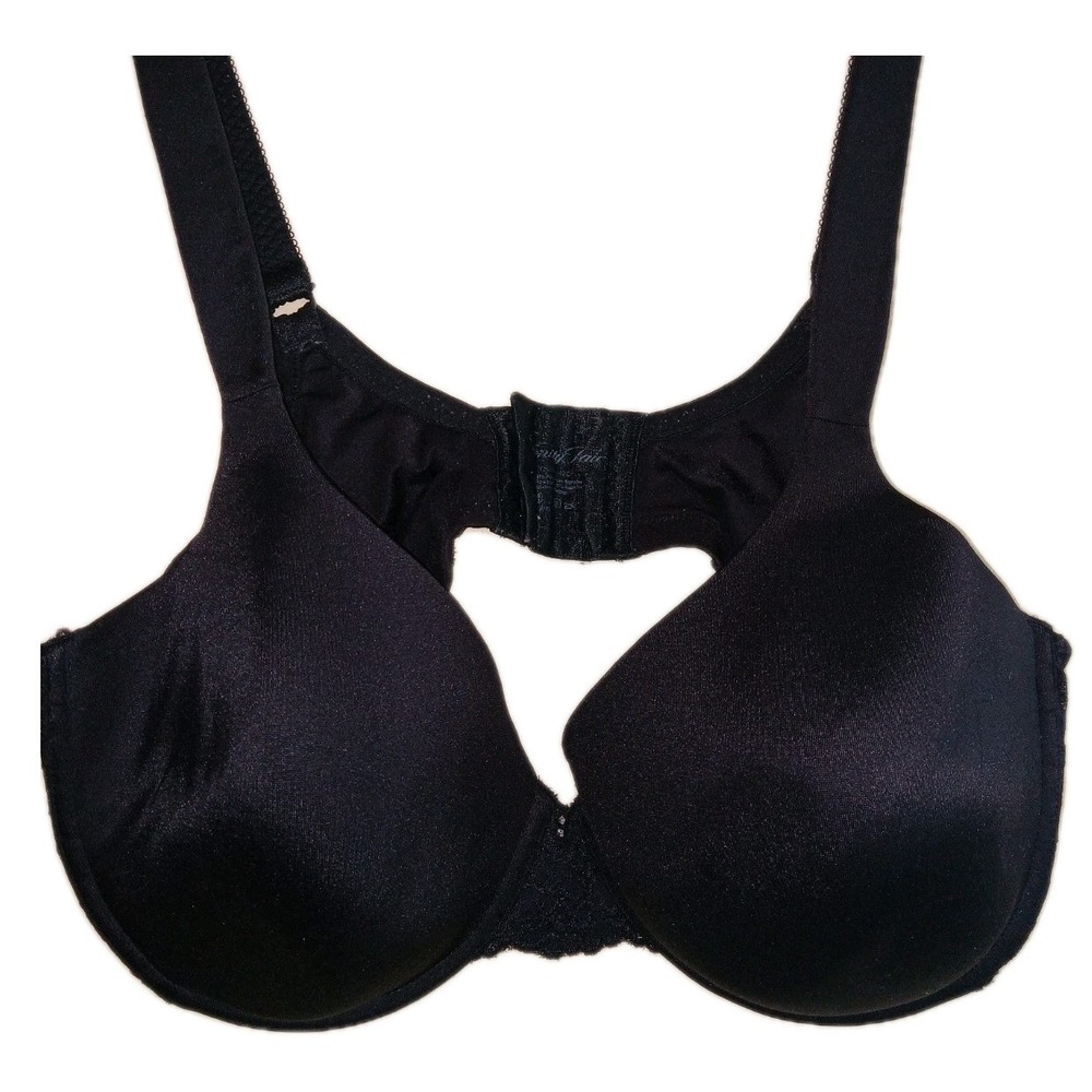 Vanity Fair 42C Black Underwire Bra Full Coverage Light Padding Wide Straps Lace